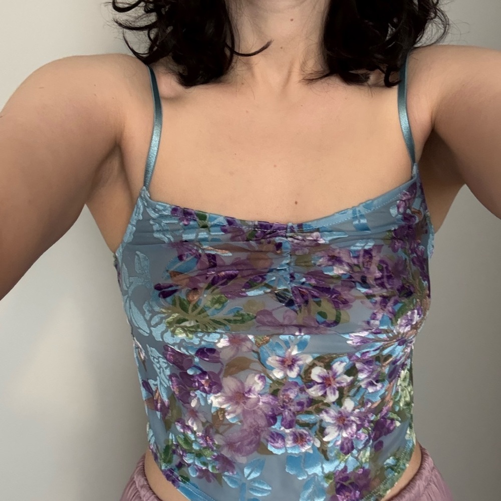 Free People Only Hearts Purple Floral Mesh Cami Top